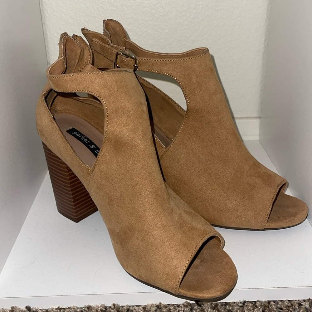 Parker & Sky open toe block heels